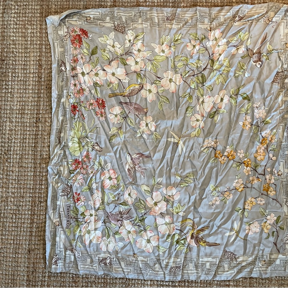 Vintage Tiffany &Co Floral Patterned Silk Scarf